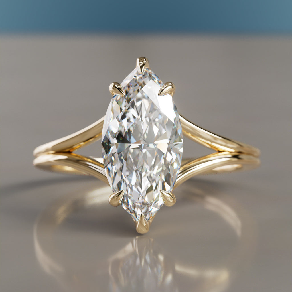 Unique Split Shank Marquise Lab Created Diamond Engagement Ring By Valley Rose