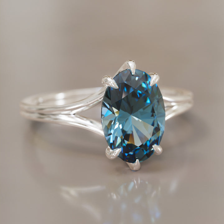 Unique Split Shank Oval Blue Sapphire Engagement Ring By Valley Rose
