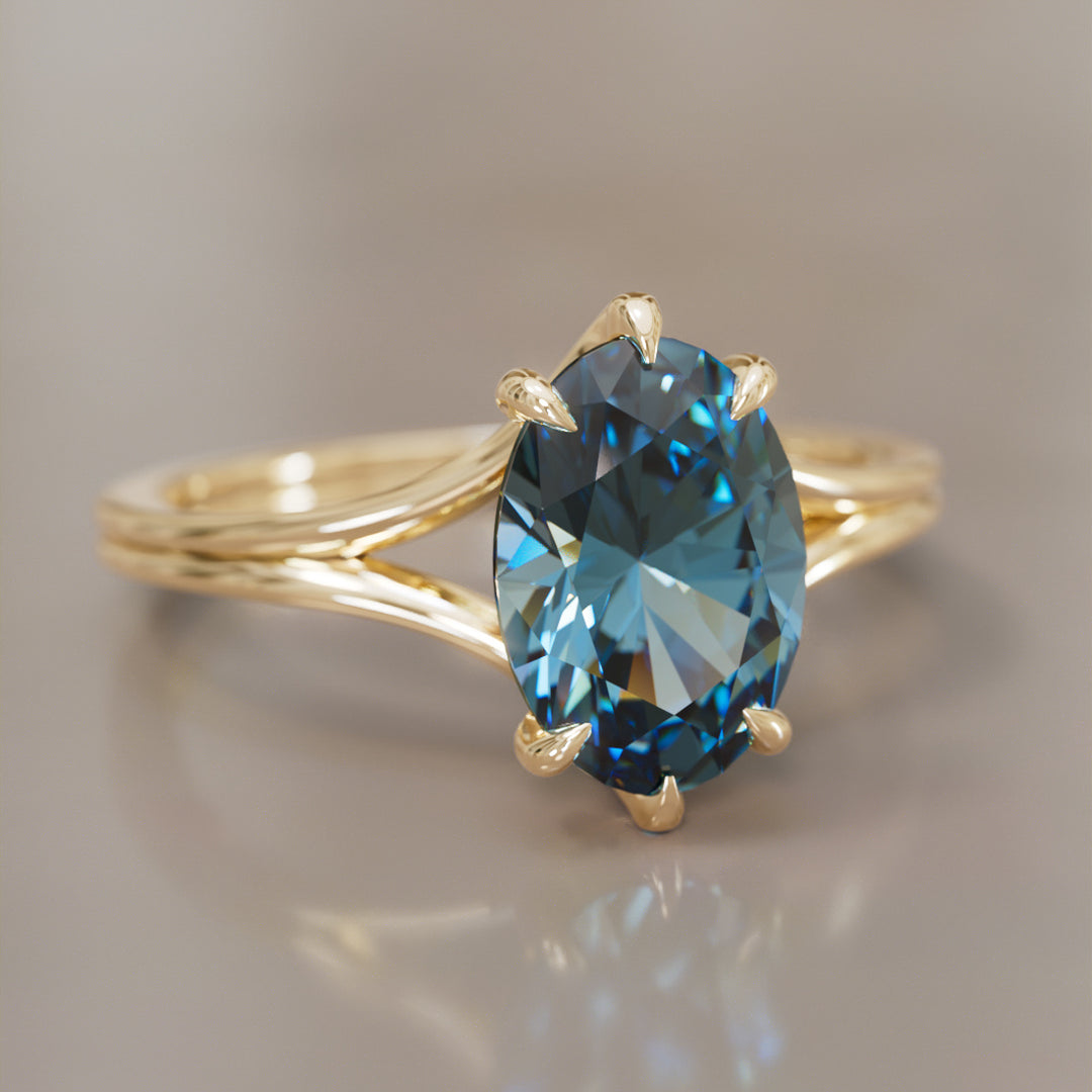 Unique Split Shank Oval Blue Sapphire Engagement Ring By Valley Rose