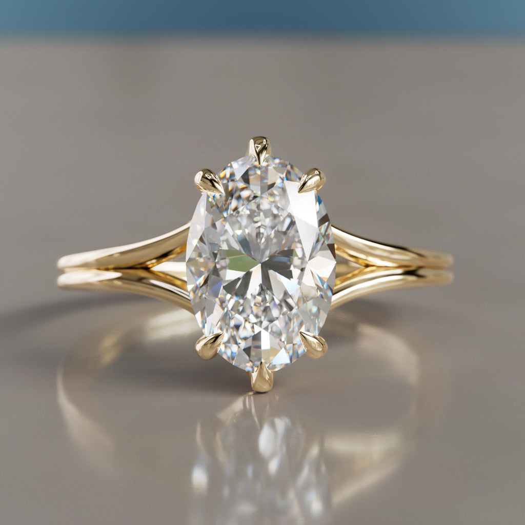 Unique Split Shank Oval Lab Created Diamond Engagement Ring By Valley Rose