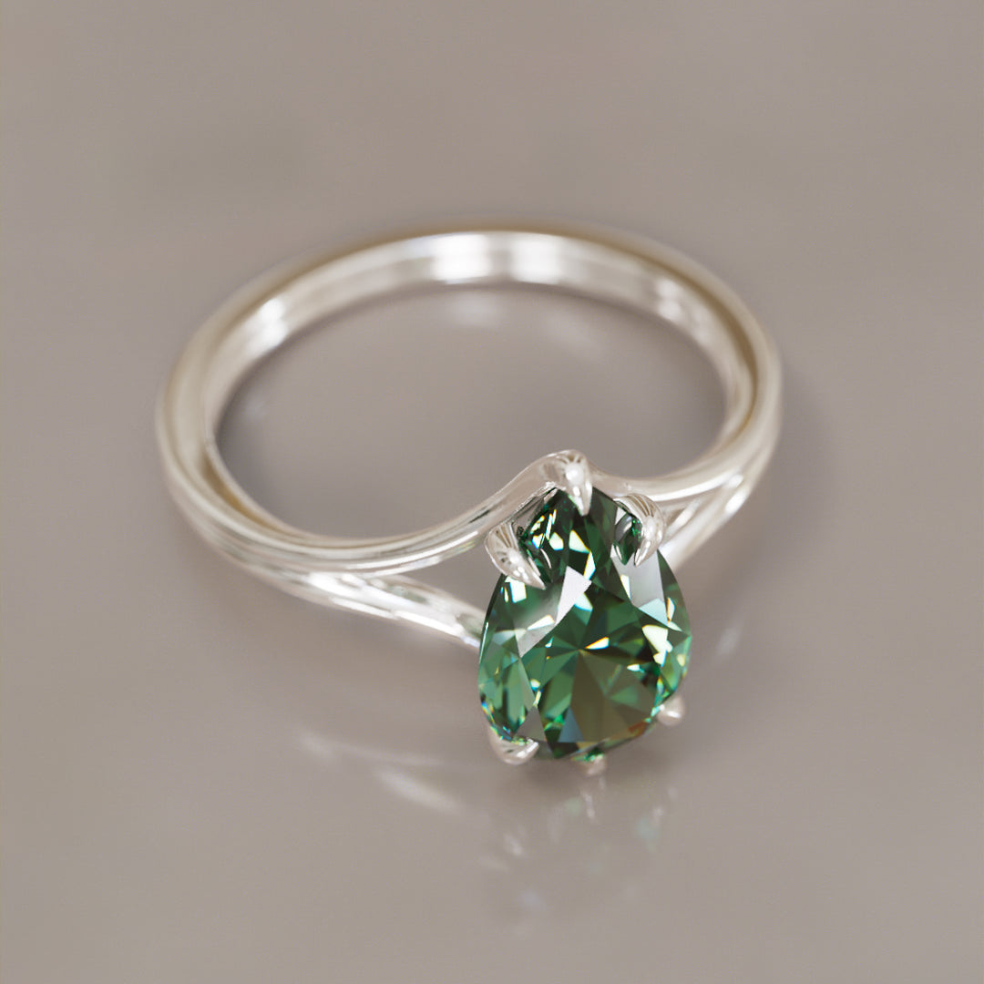 Unique Split Shank Pear Green Sapphire Engagement Ring By Valley Rose