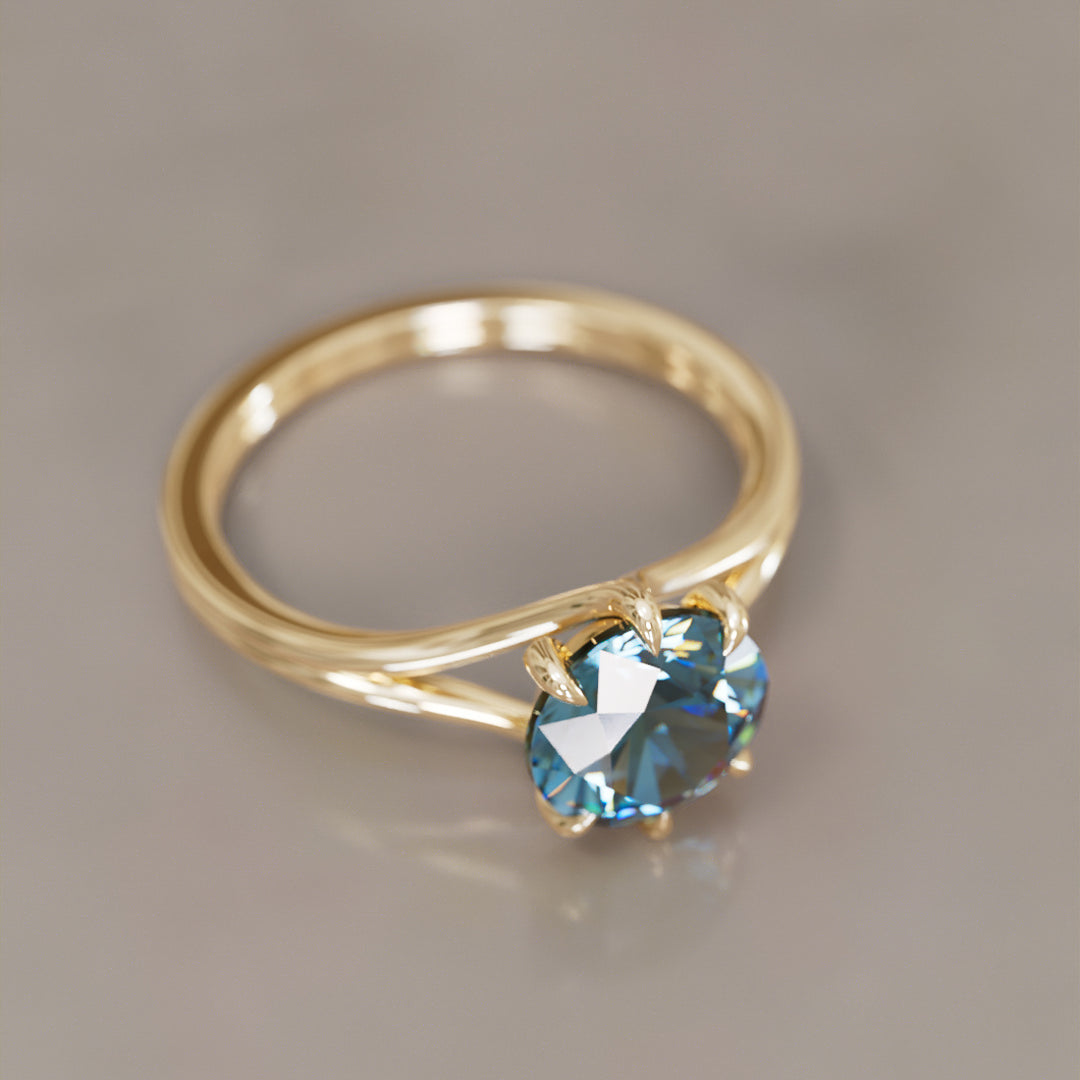 Unique Split Shank Round Blue Sapphire Engagement Ring By Valley Rose