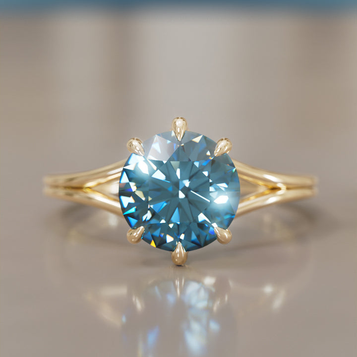 Unique Split Shank Round Blue Sapphire Engagement Ring By Valley Rose