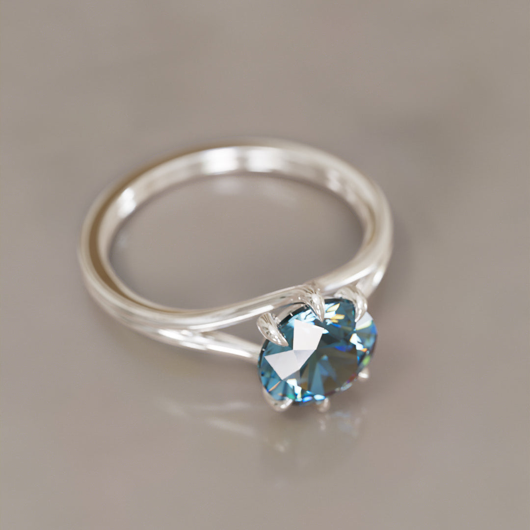 Unique Split Shank Round Blue Sapphire Engagement Ring By Valley Rose