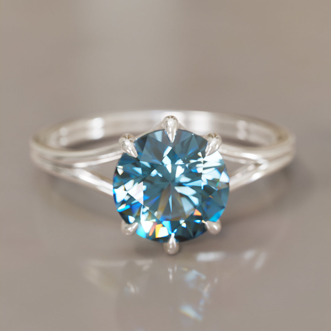 Unique Split Shank Round Blue Sapphire Engagement Ring By Valley Rose