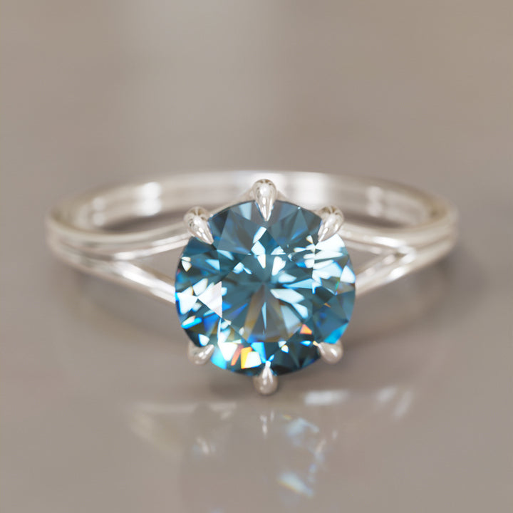 Unique Split Shank Round Blue Sapphire Engagement Ring By Valley Rose