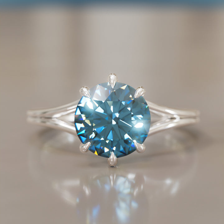 Unique Split Shank Round Blue Sapphire Engagement Ring By Valley Rose