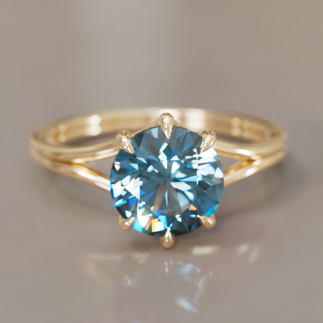 Unique Split Shank Round Blue Sapphire Engagement Ring By Valley Rose