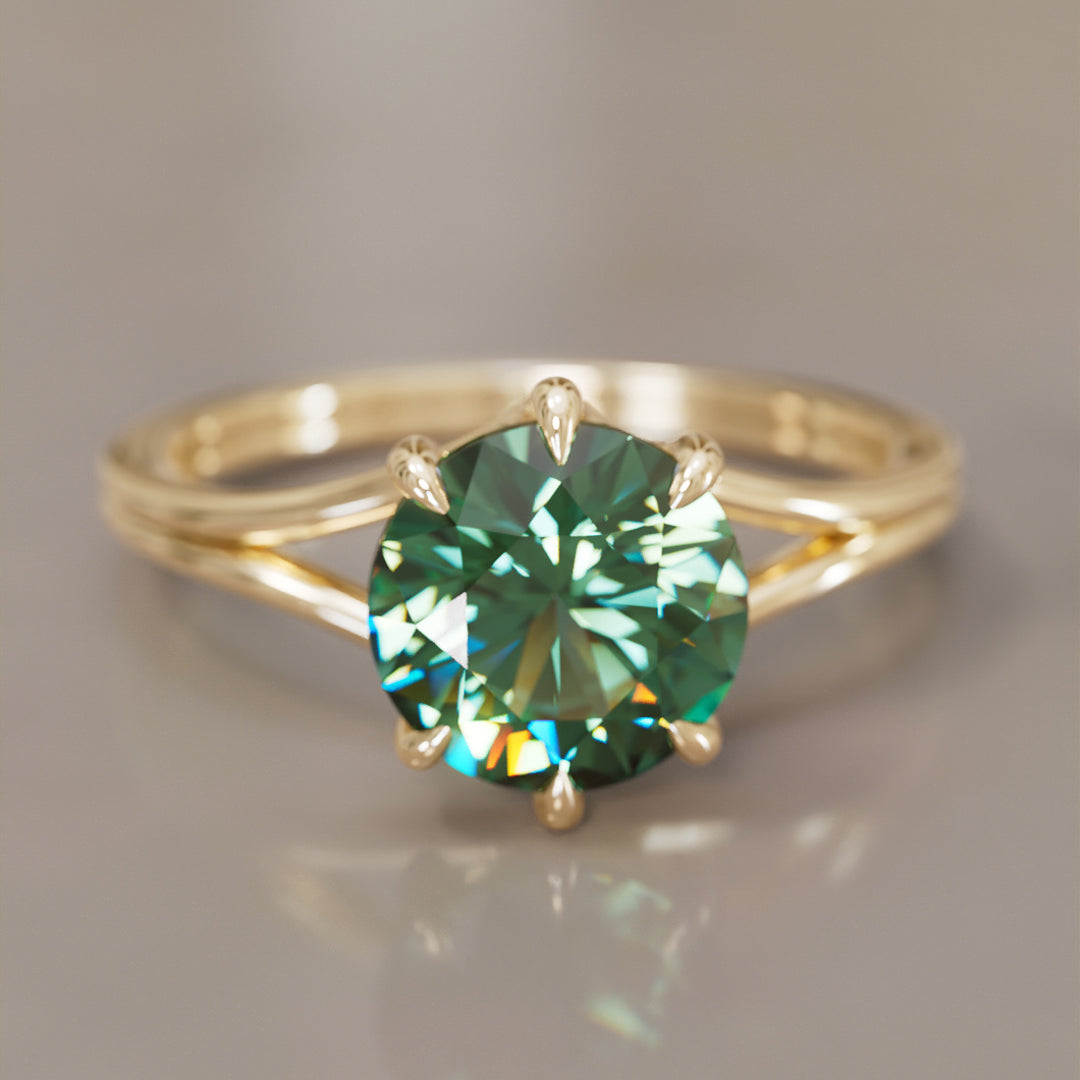 Unique Split Shank Round Green Sapphire Engagement Ring By Valley Rose