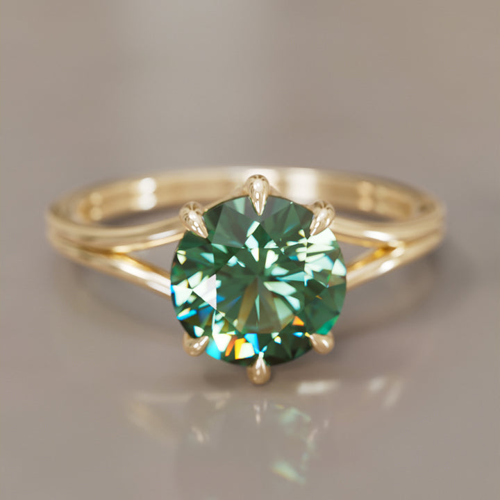 Unique Split Shank Round Green Sapphire Engagement Ring By Valley Rose
