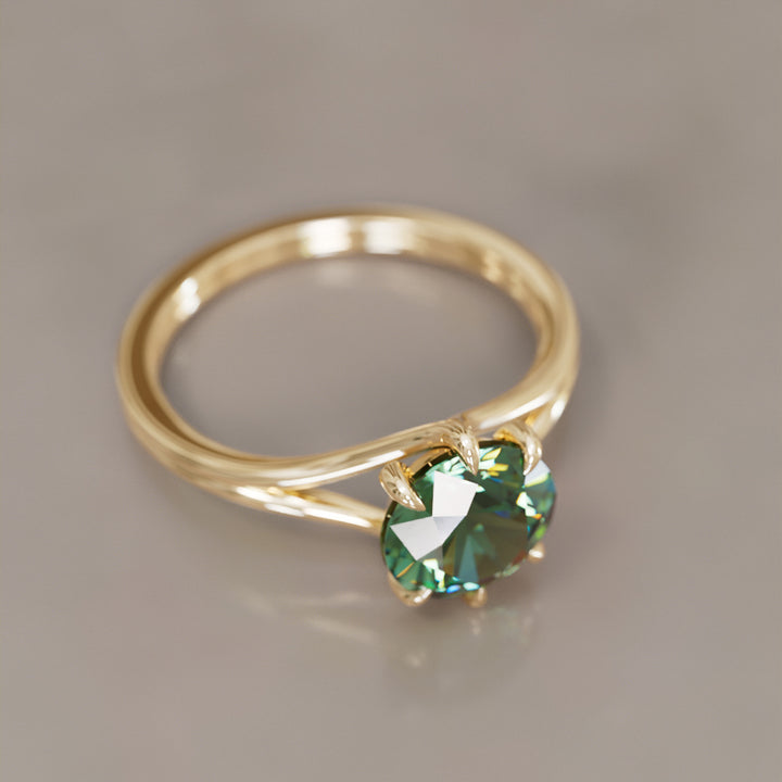 Unique Split Shank Round Green Sapphire Engagement Ring By Valley Rose