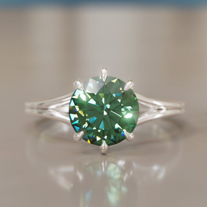 Unique Split Shank Round Green Sapphire Engagement Ring By Valley Rose
