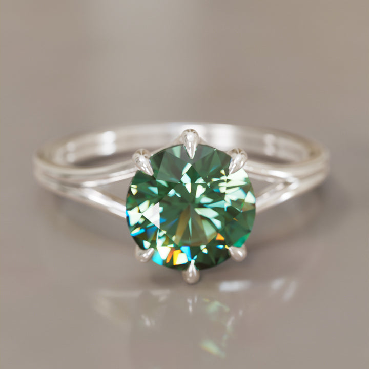 Unique Split Shank Round Green Sapphire Engagement Ring By Valley Rose