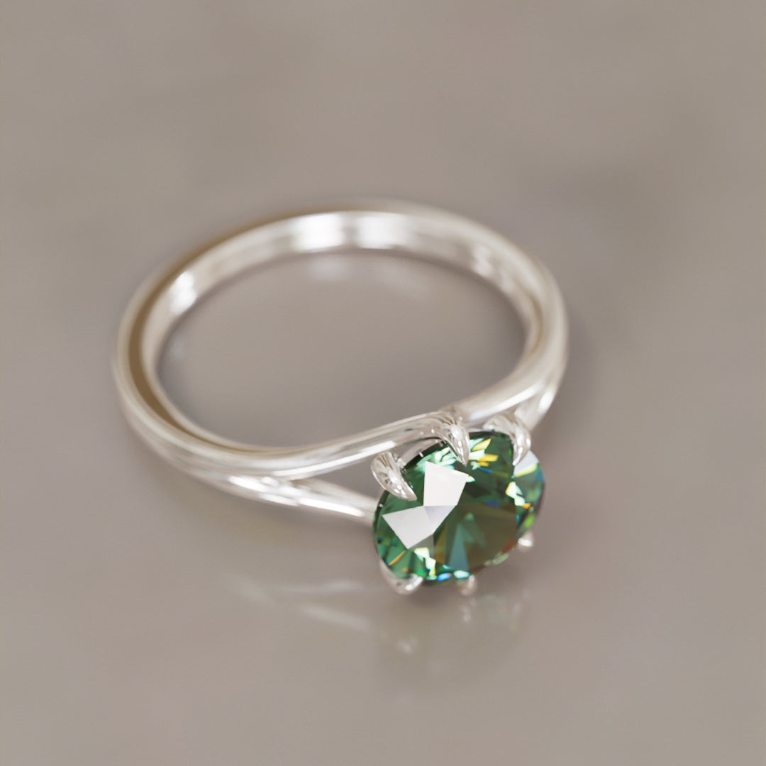 Unique Split Shank Round Green Sapphire Engagement Ring By Valley Rose