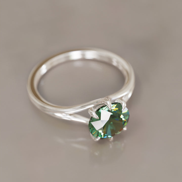Unique Split Shank Round Green Sapphire Engagement Ring By Valley Rose