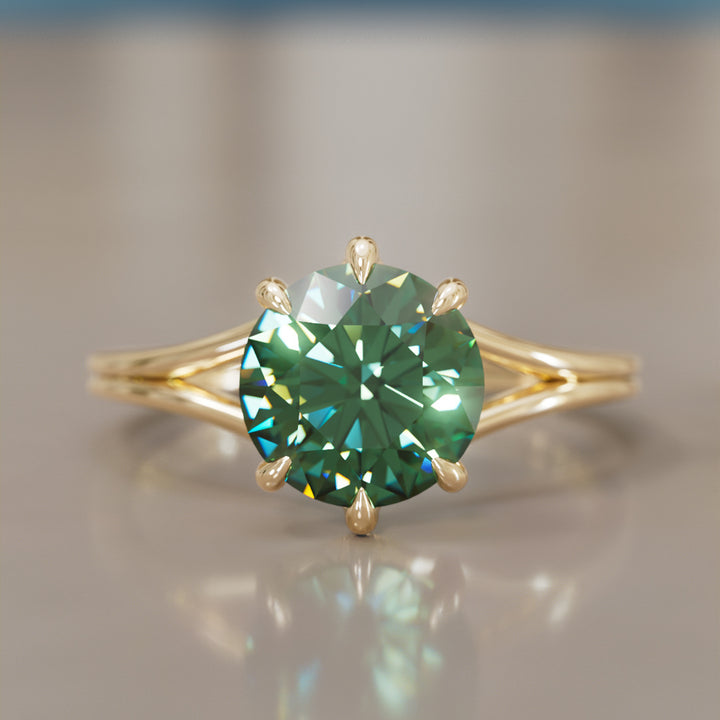 Unique Split Shank Round Green Sapphire Engagement Ring By Valley Rose