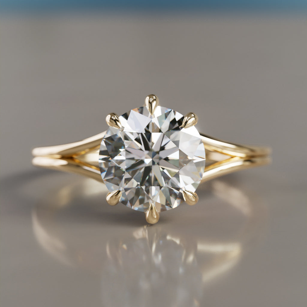 Unique Split Shank Round Lab Created Diamond Engagement Ring By Valley Rose