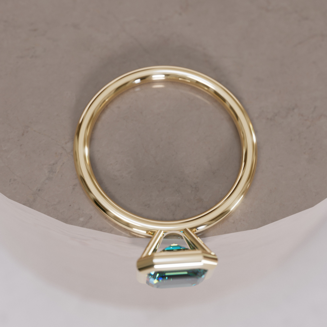 Unique Teal Sapphire Engagement Ring, Asscher Cut Bezel Set By Valley Rose