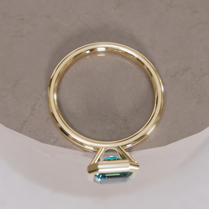 Unique Teal Sapphire Engagement Ring, Asscher Cut Bezel Set By Valley Rose