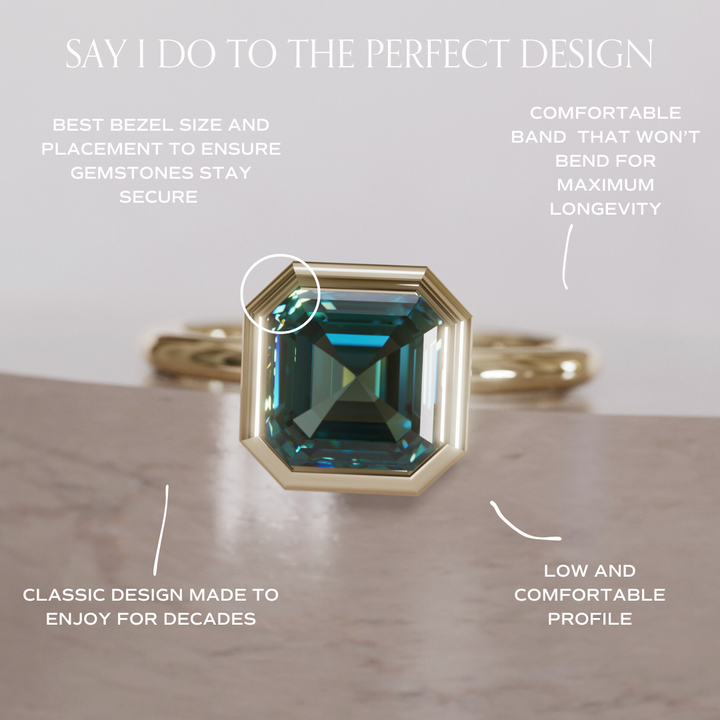 Unique Teal Sapphire Engagement Ring, Asscher Cut Bezel Set By Valley Rose