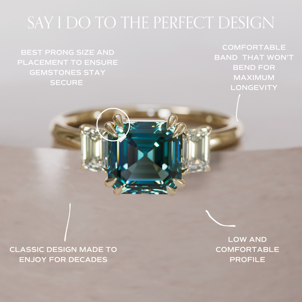 Unique Teal Sapphire Engagement Ring Three Stone Asscher Cut By Valley Rose