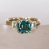 Unique Teal Sapphire Engagement Ring Three Stone Asscher Cut By Valley Rose