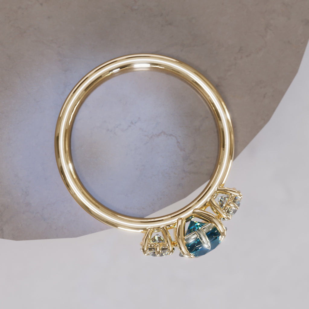 Three Stone Blue Sapphire Engagement Ring with Diamonds By Valley Rose