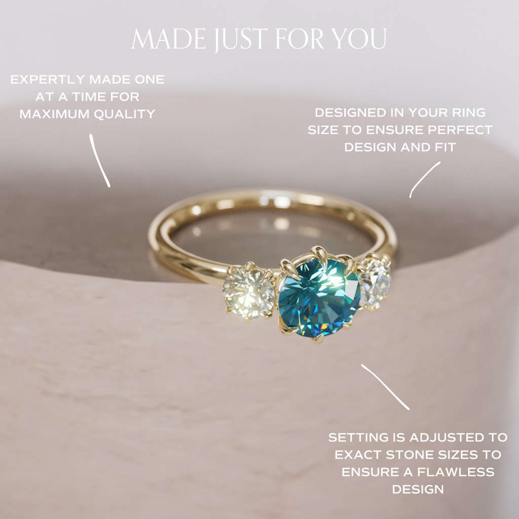 Three Stone Blue Sapphire Engagement Ring with Diamonds By Valley Rose