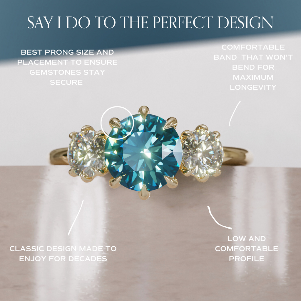 Three Stone Blue Sapphire Engagement Ring with Diamonds By Valley Rose