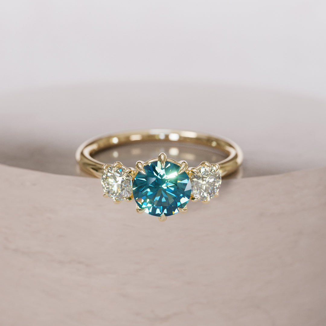 Three Stone Blue Sapphire Engagement Ring with Diamonds By Valley Rose