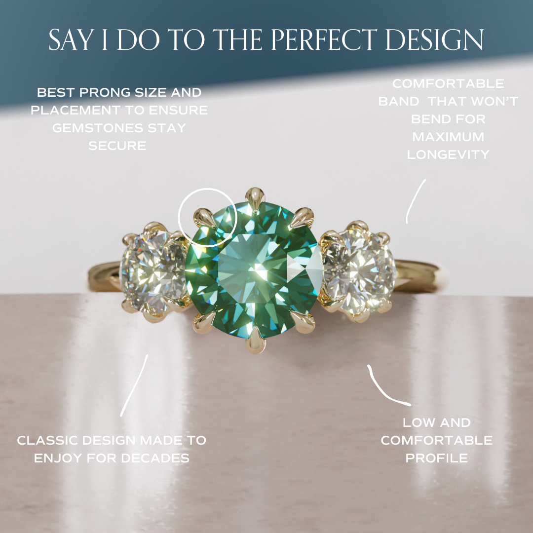 Three Stone Green Sapphire Engagement Ring with Diamonds By Valley Rose