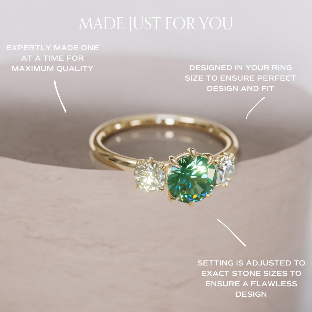Three Stone Green Sapphire Engagement Ring with Diamonds By Valley Rose