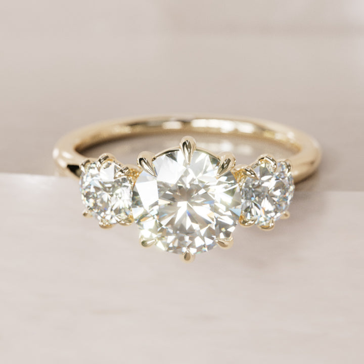 Three Stone Round Diamond Engagement Ring By Valley Rose