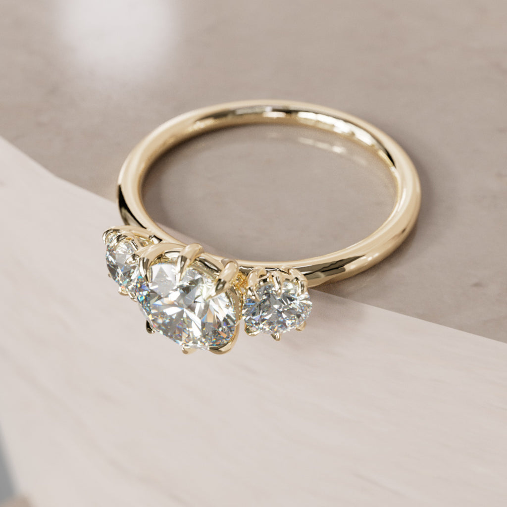 Three Stone Round Diamond Engagement Ring By Valley Rose