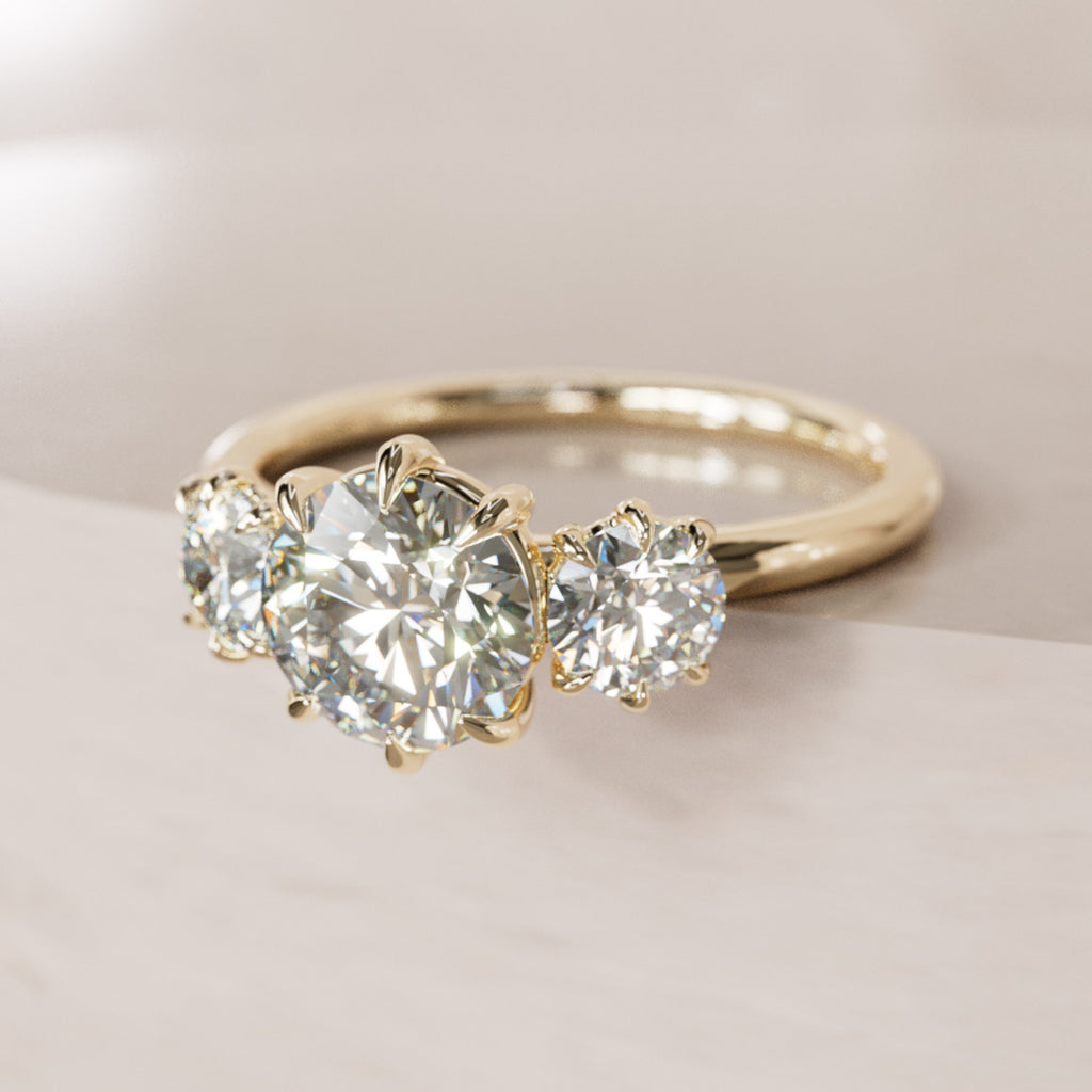Three Stone Round Diamond Engagement Ring By Valley Rose