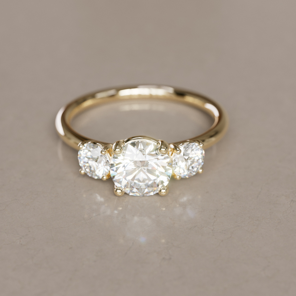 Three Stone Round Diamond Engagement Ring By Valley Rose