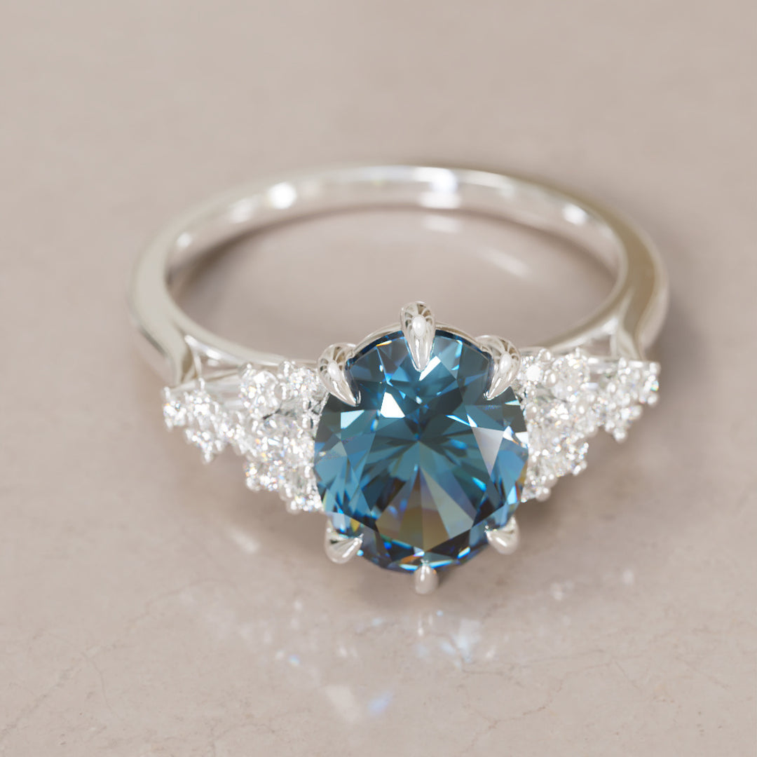 Unique Vintage Engagement Ring with Oval Cut Blue Sapphire By Valley Rose