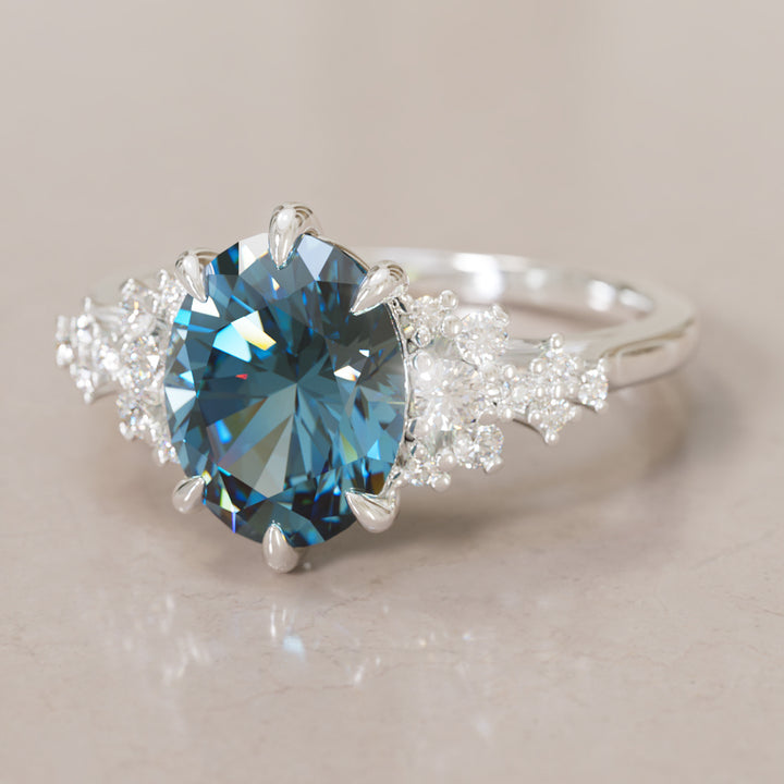 Unique Vintage Engagement Ring with Oval Cut Blue Sapphire By Valley Rose