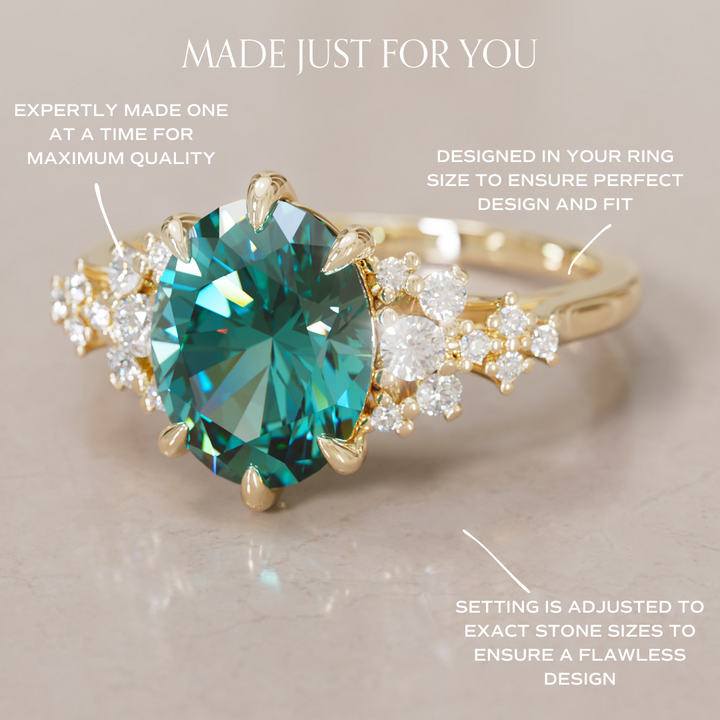 Unique Vintage Engagement Ring with Oval Cut Teal Sapphire By Valley Rose
