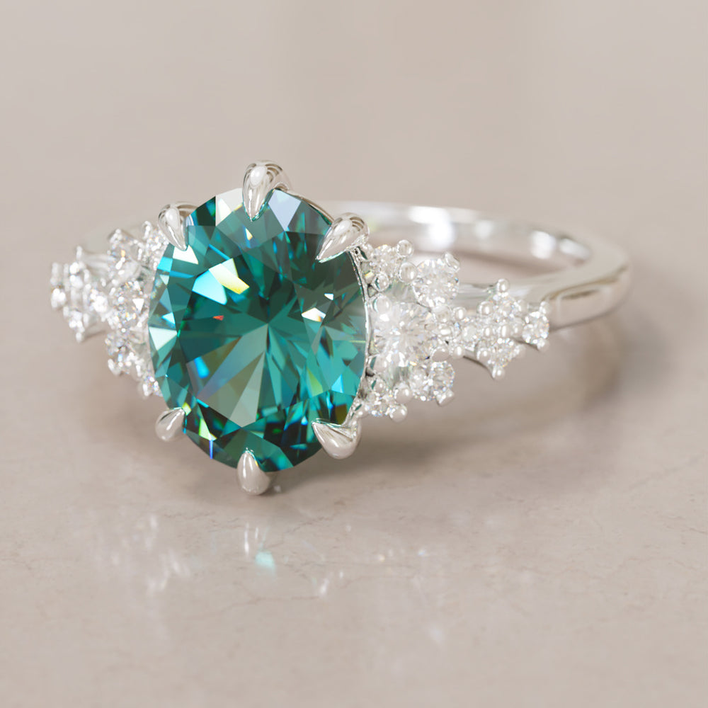 Unique Vintage Engagement Ring with Oval Cut Teal Sapphire By Valley Rose