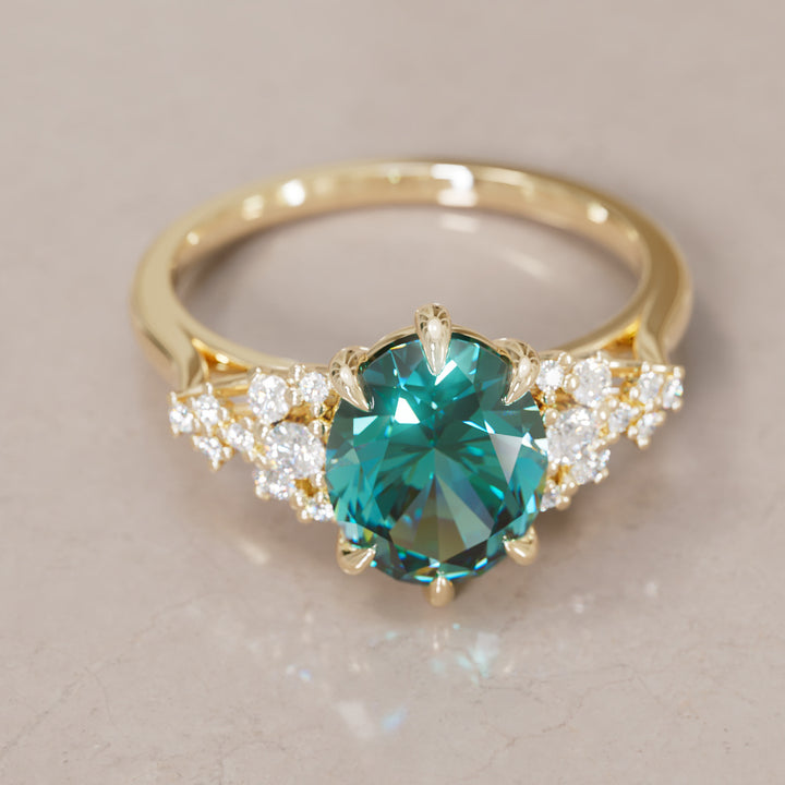 Unique Vintage Engagement Ring with Oval Cut Teal Sapphire By Valley Rose