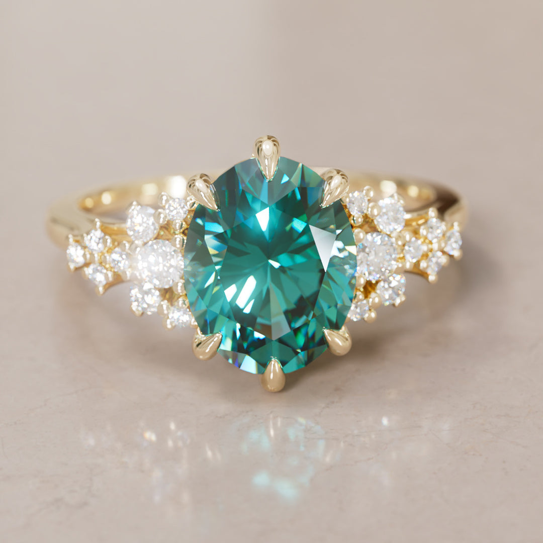 Unique Vintage Engagement Ring with Oval Cut Teal Sapphire By Valley Rose
