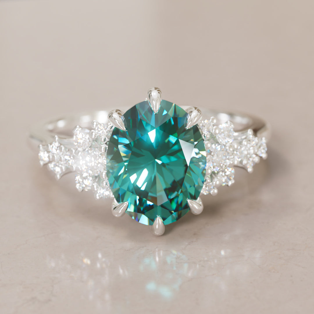 Unique Vintage Engagement Ring with Oval Cut Teal Sapphire By Valley Rose