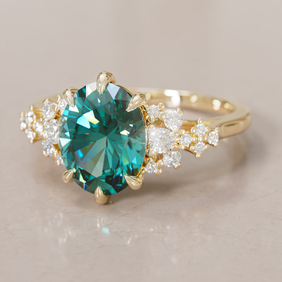 Unique Vintage Engagement Ring with Oval Cut Teal Sapphire By Valley Rose
