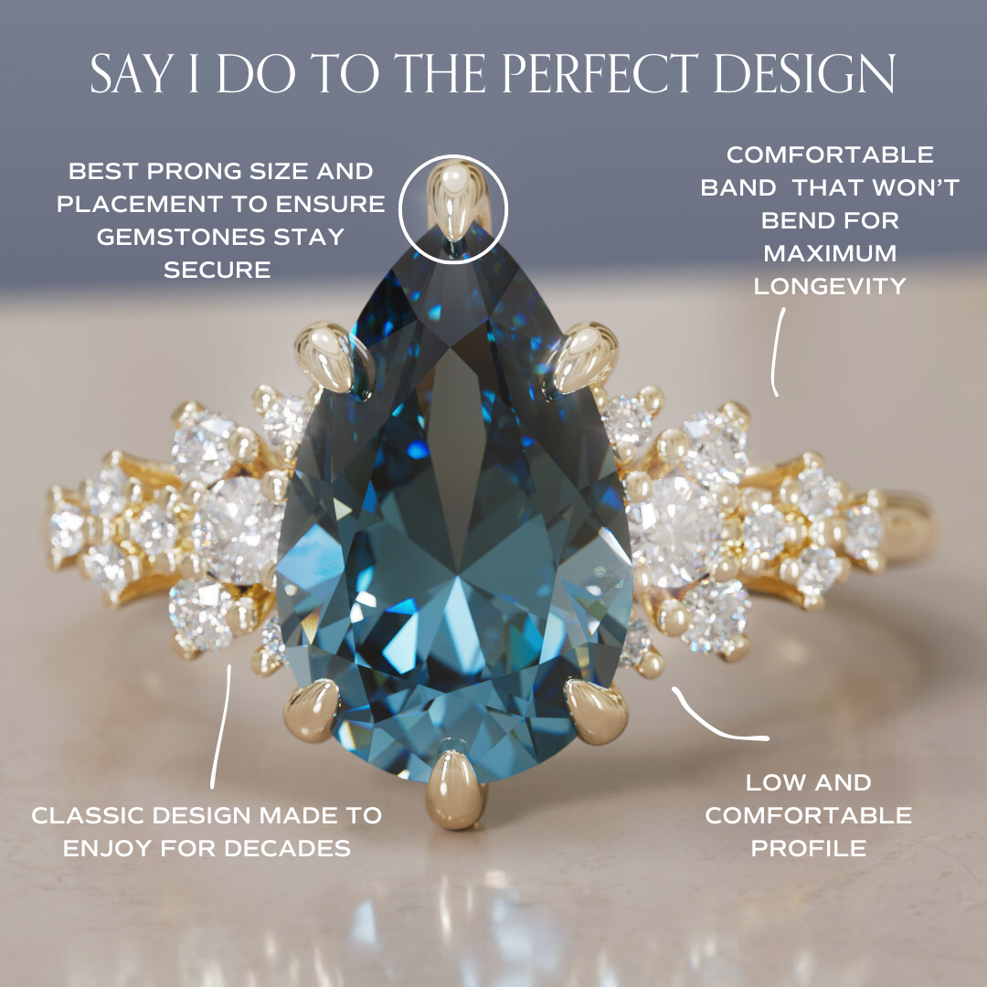 Unique Vintage Engagement Ring with Pear Cut Blue Sapphire By Valley Rose