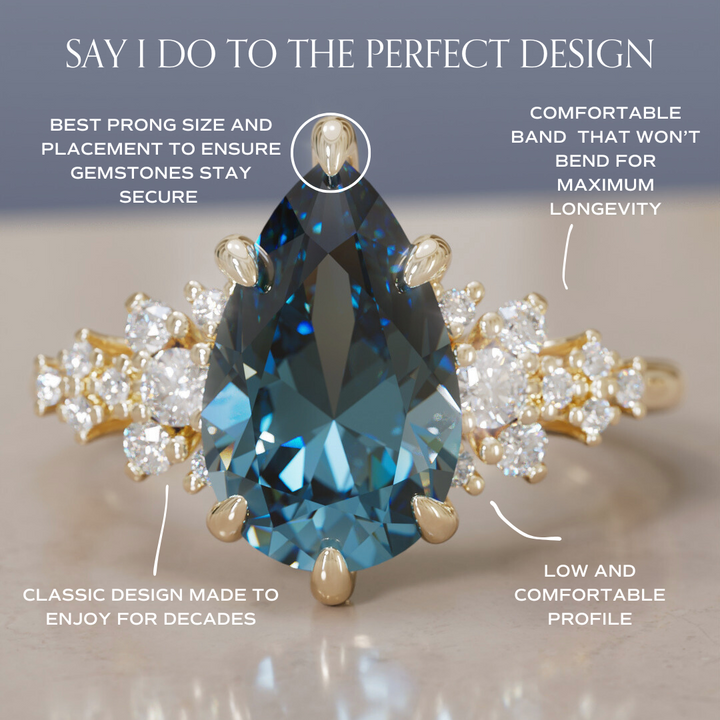 Unique Vintage Engagement Ring with Pear Cut Blue Sapphire By Valley Rose
