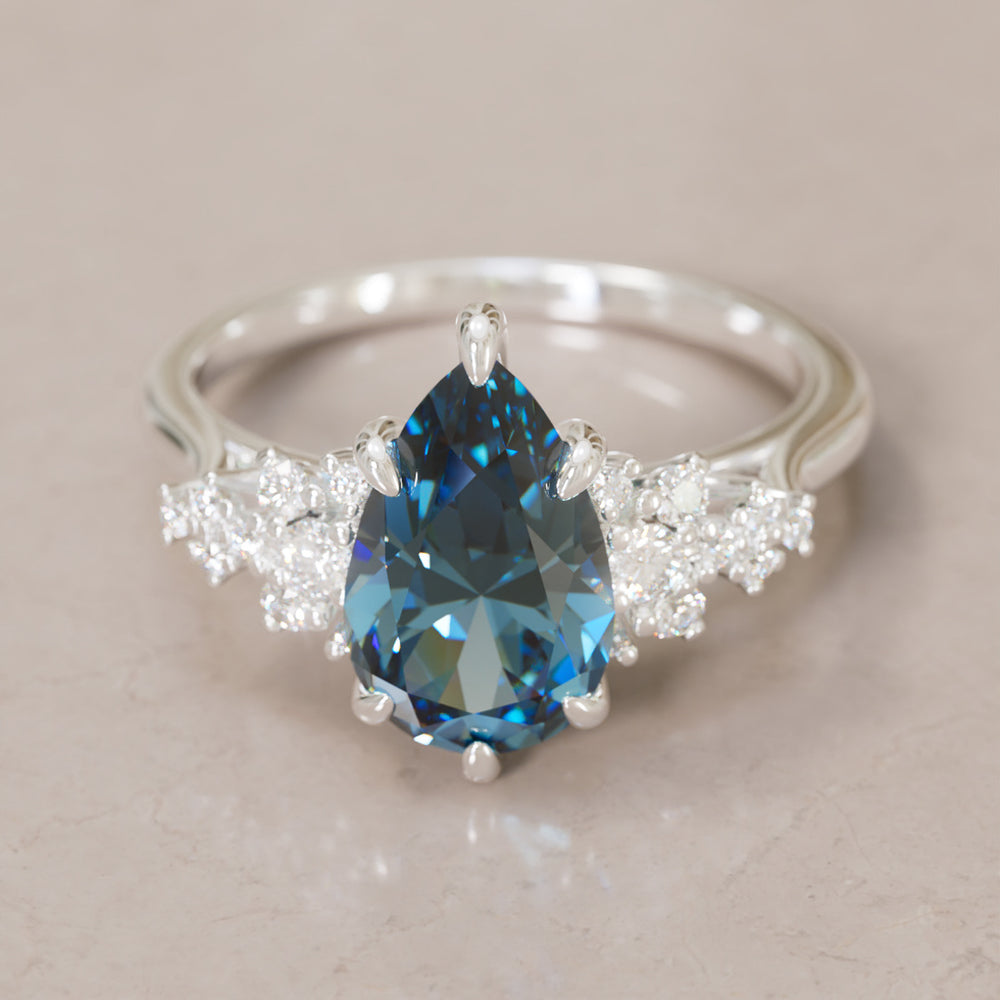 Unique Vintage Engagement Ring with Pear Cut Blue Sapphire By Valley Rose