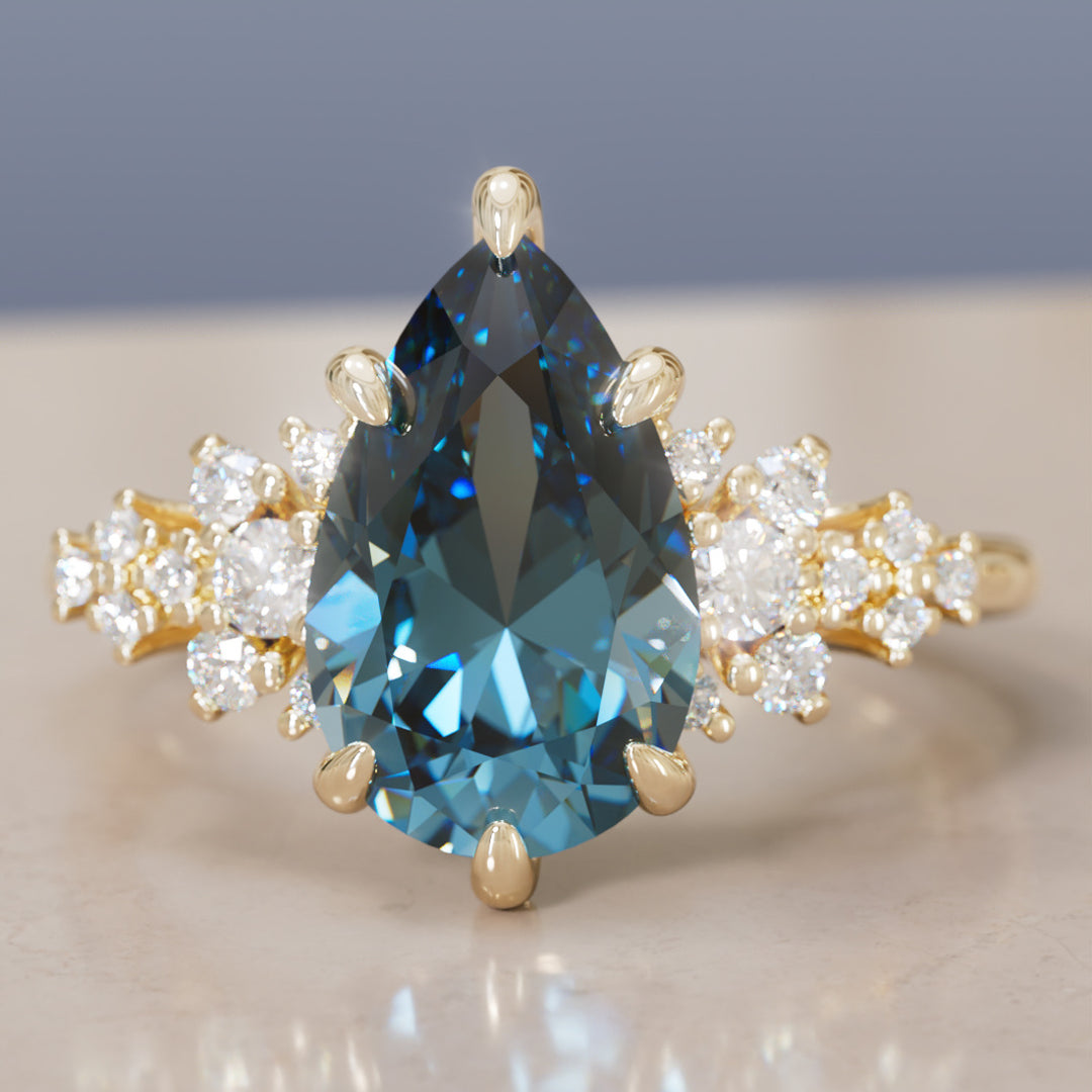 Unique Vintage Engagement Ring with Pear Cut Blue Sapphire By Valley Rose