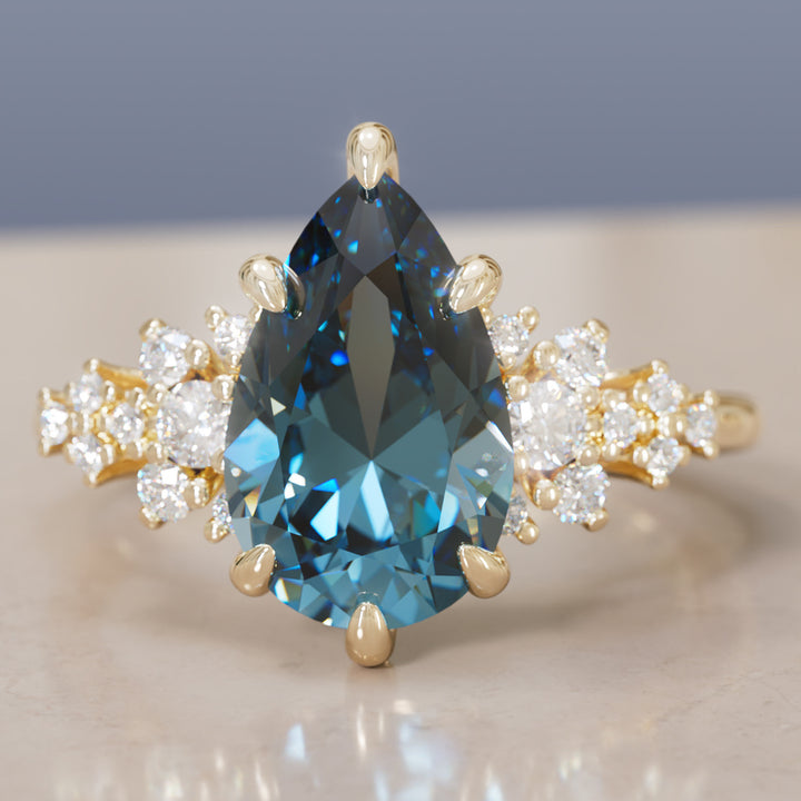 Unique Vintage Engagement Ring with Pear Cut Blue Sapphire By Valley Rose