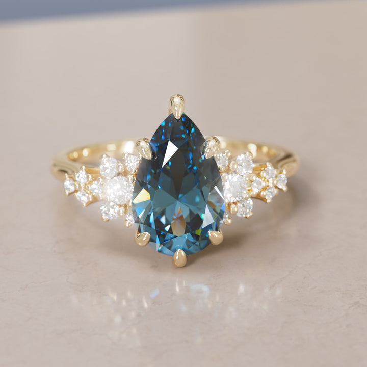 Unique Vintage Engagement Ring with Pear Cut Blue Sapphire By Valley Rose